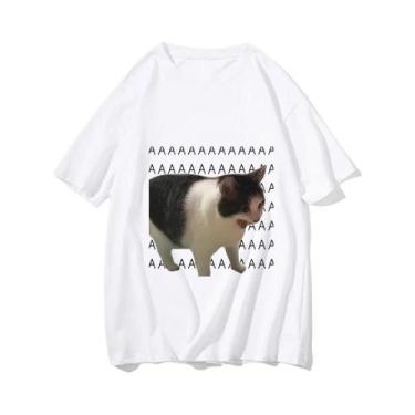 Imagem de Camiseta Casual Com Estampa De Meme De Gato Triste Para Mulheres E Hom