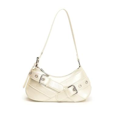 Imagem de Sanxine Bolsa de ombro feminina Y2k bolsa pequena designer estilo punk bolsas Hobo couro vegano moda crescente bolsas, Off-white