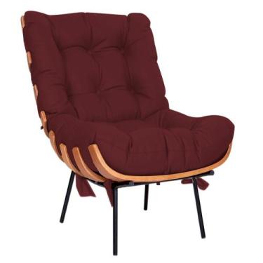 Imagem de Poltrona Decorativa Costela Base Fixa Corano Bordô - Doce Sonho Móveis