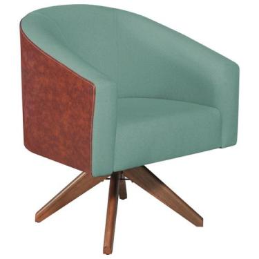 Imagem de Poltrona Luiza Base Giratória de Madeira Corano Nozes e Linho Azul Tur