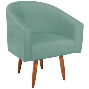 Imagem de Poltrona Luiza Pés Palito Mel Linho Azul Turquesa - Doce Sonho Móveis
