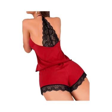 Imagem de Conjunto De Pijama Com Renda Cinza Para Mulheres, Camisola Sexy E Shor