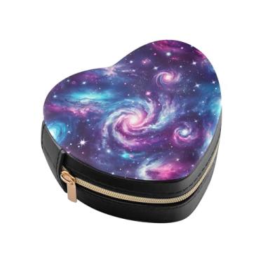 Imagem de Burbuja Mini caixa de joias em forma de coração galáxia para mulheres e meninas, estojo portátil organizador de armazenamento para brincos, anéis, colares e pulseiras