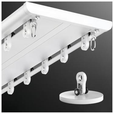 Imagem de Sistema de cortina de trilho duplo unido | Trilhos de liga de alumínio de teto para divisórias de ambiente à prova de som | Trilho deslizante branco de 2,5 m para sala de estar e quarto