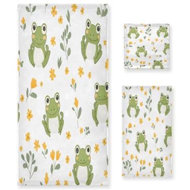 Imagem de xigua Conjunto de toalhas de banheiro de sapo fofo absorvente macio 3 peças toalha de banho toalha de mão toalhas decorativas para banheiro, academia, hotel, praia, piscina