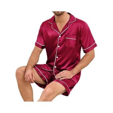 Imagem de Conjunto De Pijama Masculino Com Estampa Xadrez, Manga Curta, Top Com 