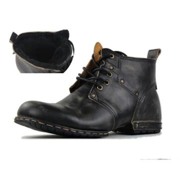 Imagem de OSSTONE Botas de motocicleta masculinas modernas com cadarço de couro Chukka OS-6015-2-retro-marrom-US-R, Inverno preto, 42