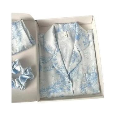 Imagem de Conjunto De Pijama Feminino De Outono Inverno Em Seda Gelada Com Cardi