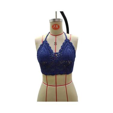 Imagem de Top De Biquíni Preto Em Crochê Para Mulheres, Modelo Triângulo Vazado,