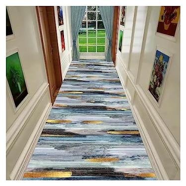 Imagem de Tapete de corredor abstrato dourado cinza azul - Tapete antiderrapante de 3 metros para corredor, sala de família, hotel, tapete de piso de qualidade comercial de 1,2 x 3,4 m