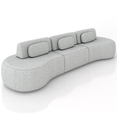 Imagem de Sofá 5 Lugares Orgânico Para Sala Living 366cm Vasti M03 Linho Cinza - Lyam Decor