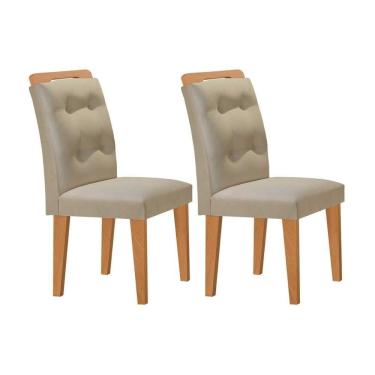 Imagem de Kit 2 Cadeiras De Cozinha Imperatriz Madeira Capuccino-suede Creme - Rufato