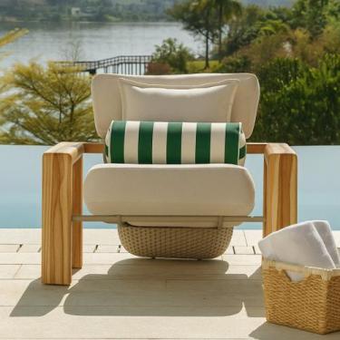 Imagem de Almofada Rolinho Piscina Impermeável Listra Area Externa 45cm Verde - 