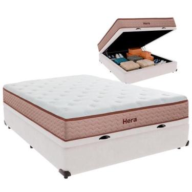 Imagem de Cama Box Baú Casal e Colchão Hera Molas Ensacadas Colchobel Branco
