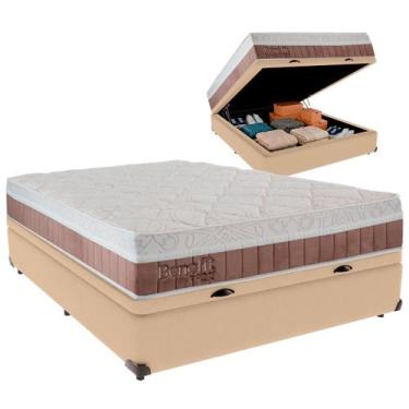 Imagem de Cama Box Baú Casal e Colchão Benefit Molas Ensacadas Colchobel Ocre