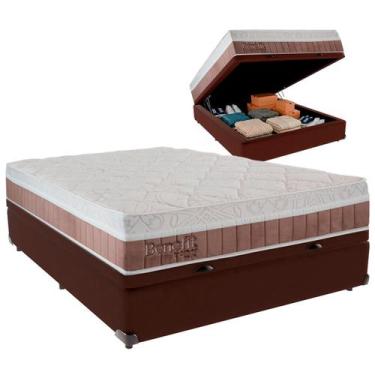 Imagem de Cama Box Baú Casal e Colchão Benefit Molas Ensacadas Colchobel Marrom
