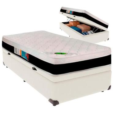 Imagem de Cama Box Baú Solteirão e Colchão Roma Molas Ensacadas Luckspuma Palha