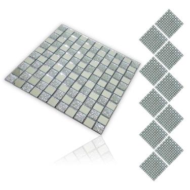 Imagem de Pastilha De Vidro Adesiva Kit 10 Uni Parede Cozinha Banheiro Sala Decorativa Facil Aplicacao Moderna Requintado Reforma