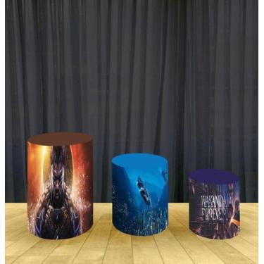 Imagem de Capa Para Trio De Mesas Cilindro Pantera Negra Kit 3 Capas - Fantasia 