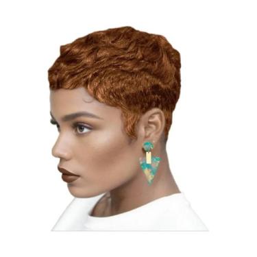 Imagem de Peruca Feminina Curta De Cabelo Humano Cacheado Ondulado Pixie Com Fra