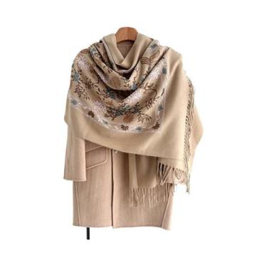 Imagem de Cachecol Floral Feminino Quente 70x210cm, Xale De Caxemira Sintética, 