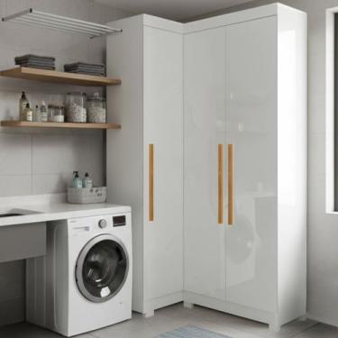 Imagem de Armário Multiuso para Lavanderia Modulado 3 Portas com Pés Branco Auro