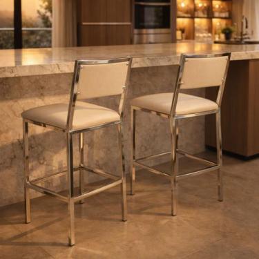 Imagem de Kit 2 Banquetas Alta Flora Bar Gourmet Cromada Assento e Encosto Fendi