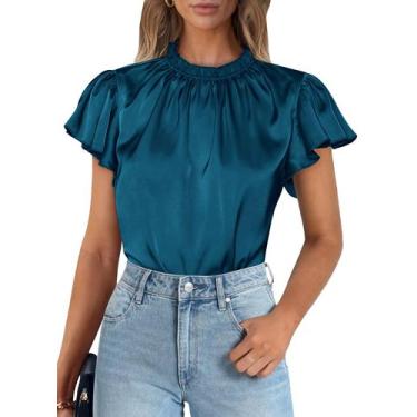 Imagem de Blusa Feminina PRETTYGARDEN de Cetim com Babados e Manga Curta XXL