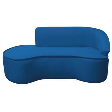 Imagem de Divã Recamier Curvo Sala De Estar Recepção Marrocos 180cm Lado Esquerdo Linho Azul Royal