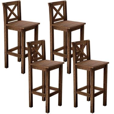 Imagem de Kit 4 Banquetas Alta Arizona Com Encosto e Base Fixa de Madeira Maciça Pinus W02 Imbuia - Lyam Decor