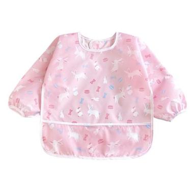 Imagem de Babador Manga Longa Bebê Proteção Impermeável Coelho Rosa - Minha Estr