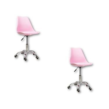 Imagem de Kit 2 Cadeiras Office Base Cromada Com Rodízio Giratória Saarinen Rosa