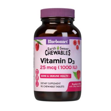 Imagem de BlueBonnet Nutrition Terra Doce Vitamina D3 1000 UI Comprimidos Mastigáveis, Framboesa,...