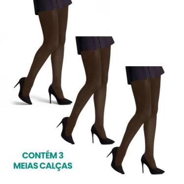 Imagem de Kit 3 Meias Calça Básica Opaca Fio 40 Adulto Selene Feminina Lisa De P