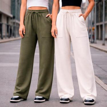 Imagem de Kit 2 Calças Pantalona Feminina Moletinho Dia a Dia-Feminino