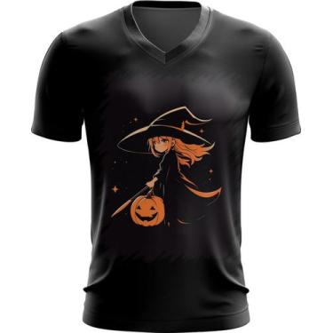Imagem de Camiseta Gola V Bruxa Halloween Laranja Festa 1 - Kasubeck Store®, GG