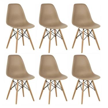 Imagem de Kit 6 Cadeiras Charles Eames Eiffel Wood Design Bege