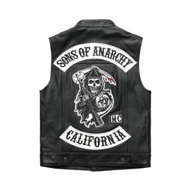 Imagem de Colete De Couro Preto Masculino Para Motocicleta SOA Punk Primavera Gi