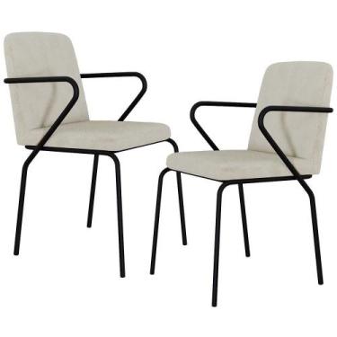 Imagem de Kit 02 Cadeiras Estofada Para Sala De Jantar Com Braço Loft Preto C01 