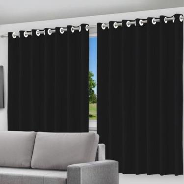 Imagem de Cortina Blackout Preta 200x140cm c/ Ilhós Corta Luz - Vida Pratika