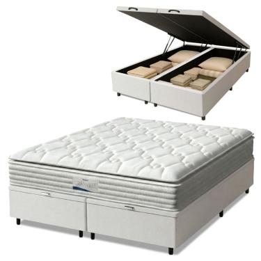 Imagem de Cama Box Baú Casal Queen Colchão Molas Ensacadas Granville Com Pillow 158x198x69cm Bran...