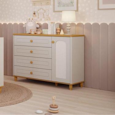 Imagem de Cômoda de Bebê com 4 Gavetas 1 Porta Bala de Coco Off White/nature Exp
