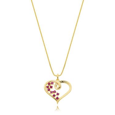 Imagem de Colar Feminino Atraktiva Jóias Coração Cravejado Semijoia Banhada a Ouro 18k 45cm Dourado