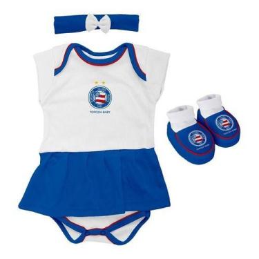 Imagem de Body Bahia E. C. Bebe + Pantufa + Lacinho Menina Kit Oficial - Torcida