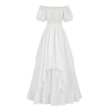 Imagem de Nuoqi Vestido renascentista branco feminino tomara que caia Ren Faire fantasia vitoriana medieval camponesa vestido de noiva, Branco #1587, XXG