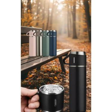 Imagem de 2x Garrafa Térmica Inox 500ml Tampa Copo Café/Chá Preta - Congratulati