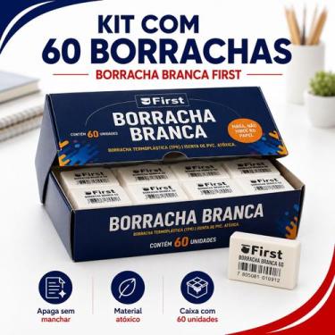 Imagem de Borracha N60 Branca Escolar Escritório Caixa 60 Unidades - First