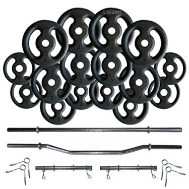 Imagem de Kit Fitness 40kg Anilhas + Barras 40cm + Barra 160 + Barra W