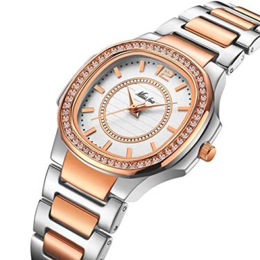 Imagem de Relógios de pulso femininos simples, casual, pulseira de aço inoxidável, 30 m, à prova d'água e de arranhões, elegante relógio de quartzo, presente feminino, ouro rosa