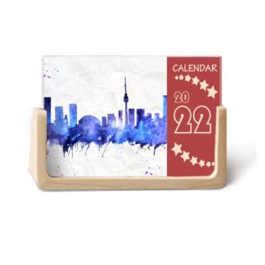 Imagem de Agenda de mesa com calendário de 12 meses em aquarela azul 2022 da Canada Landmark City